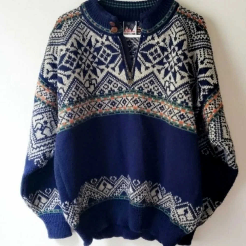 Vintage Dale of Norway Thunder Bay 1/4 Zip Nordic Wool Fair Isle Sweater Size XL